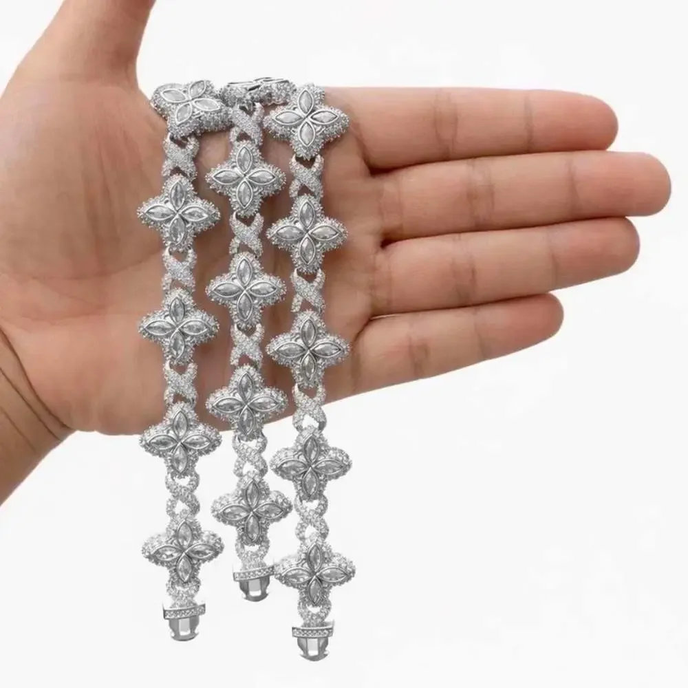 Iced Out Clover Flower Bracelet C 5 D 5